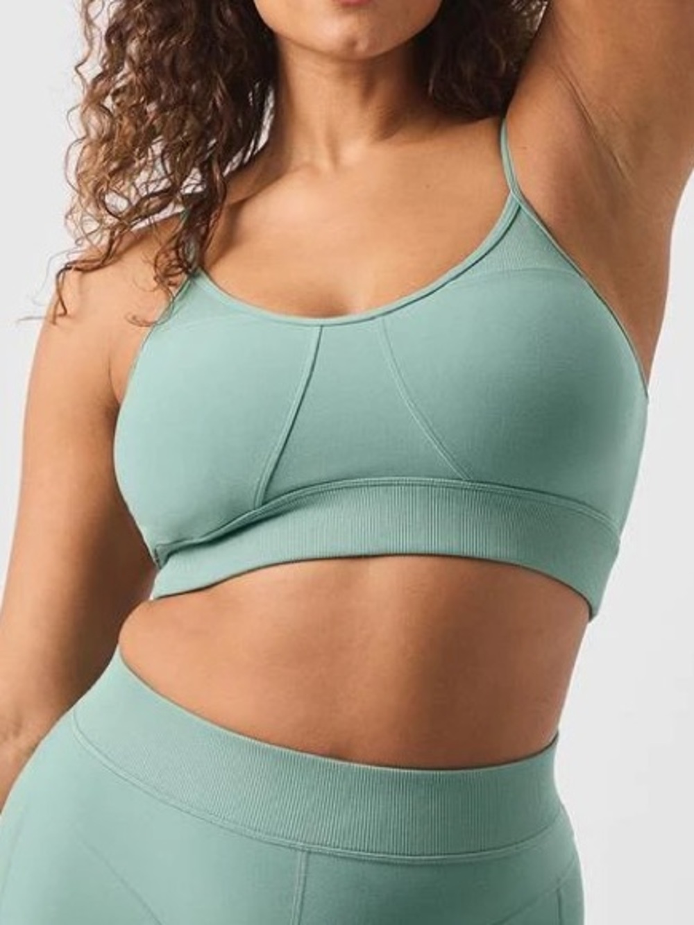 Alo Yoga Scooped V-Neck Sports Bra in Sage Green